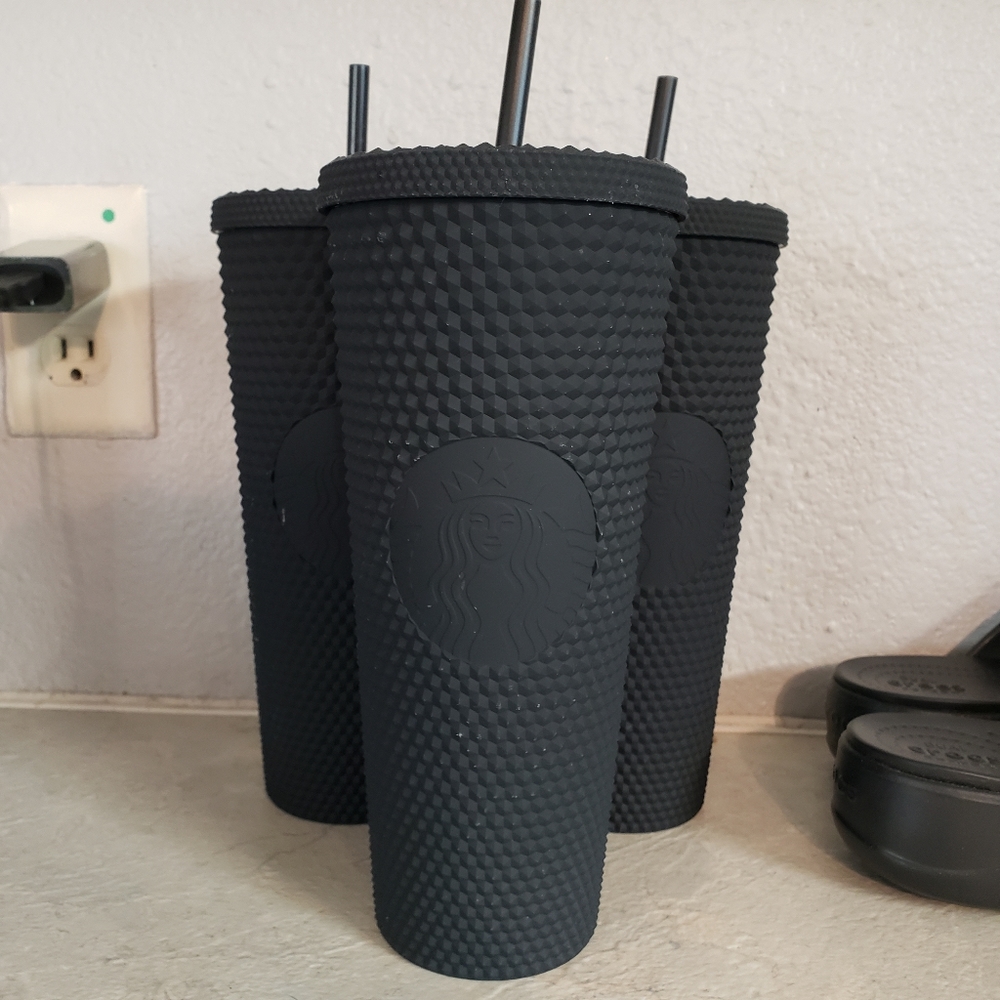 Matte black studded starbucks cup